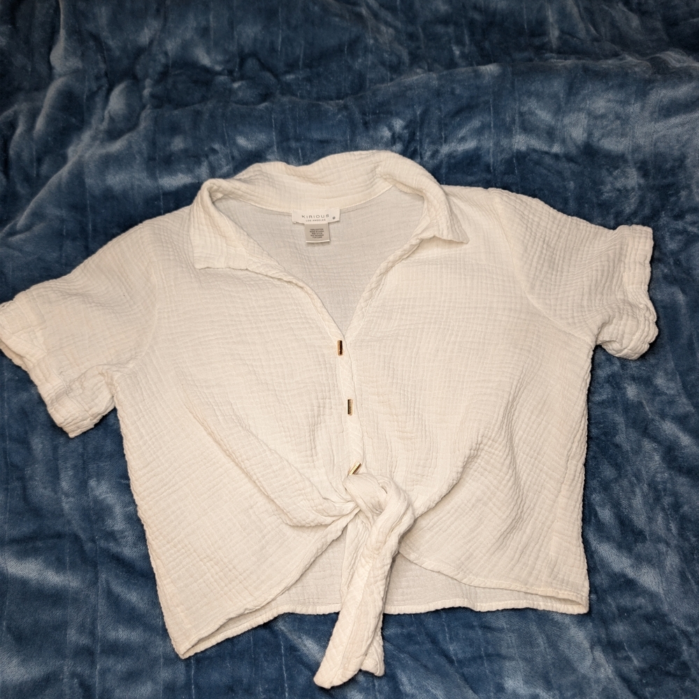 Kirious Los Angeles White 100% Cotton Gauze Tie-Front Crop Top Size M